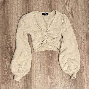 Forever 21 Cream Ruched Sweater Crop Top